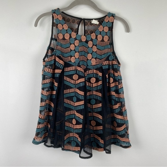 Anthropologie Akemi + Kin Kalila Sheer Pleated Embroidered Pattered Tank Size XS - Picture 2 of 12